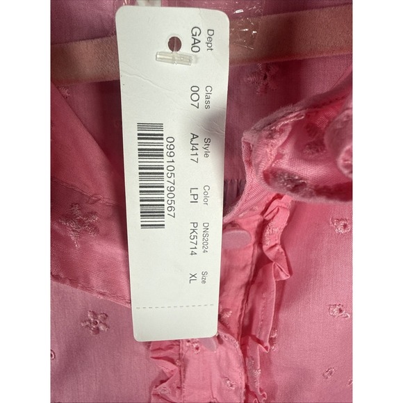 J Crew AJ417 NWT Woman's XL Long-sleeve Ruffle Shirt Floral Eyelet Pink Cotton - Picture 5 of 10